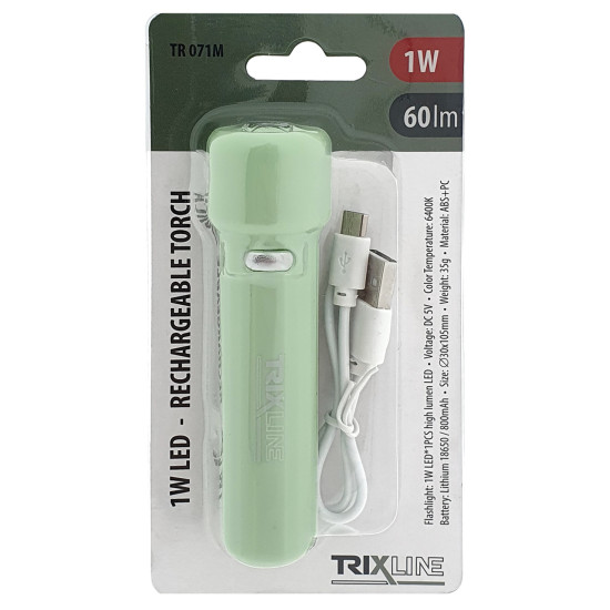 Trixline TR 071M 1W tölthető LED lámpa - zöld